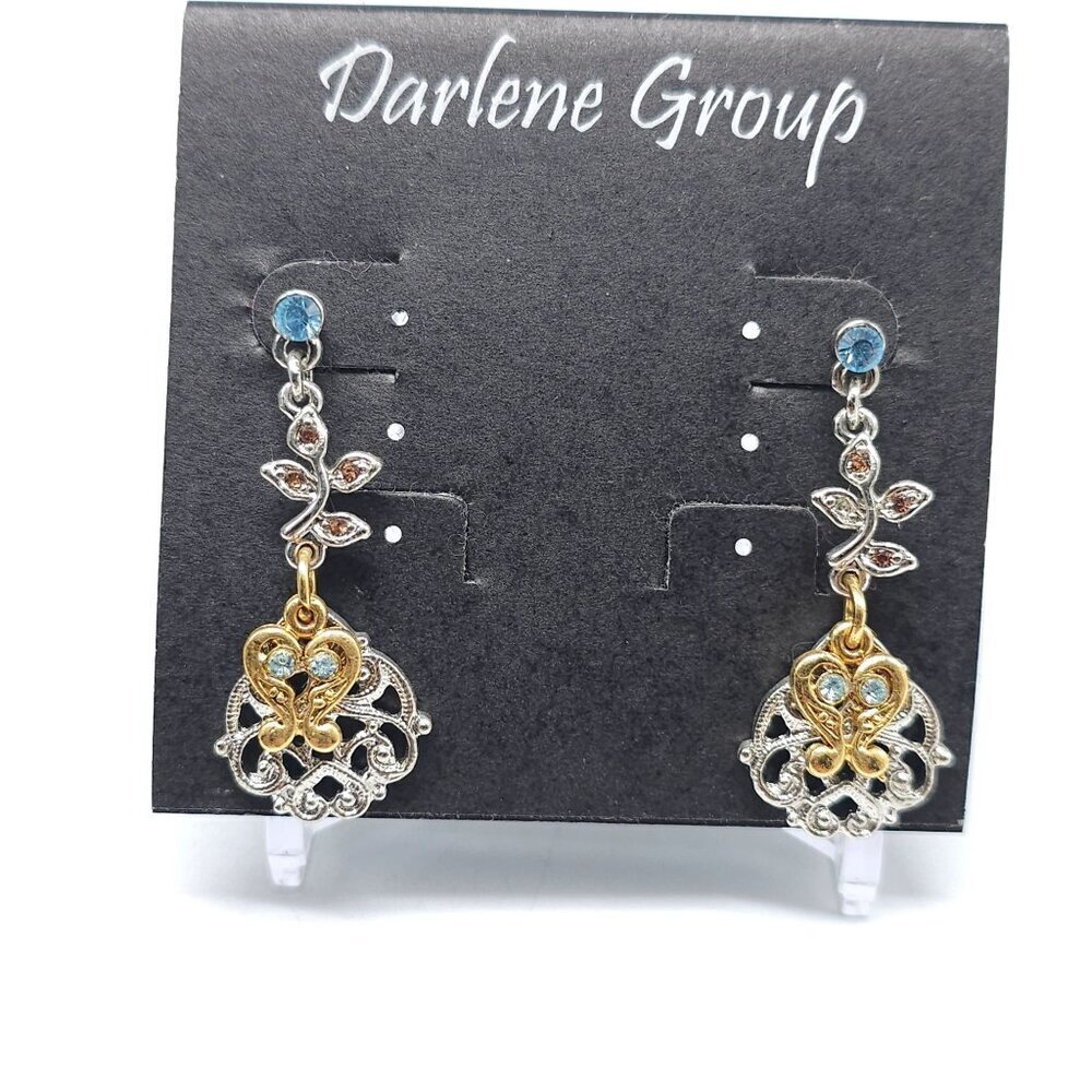Darlene Group Gold Silver Drop Earrings With Blue Orange Rhinestone Crystals